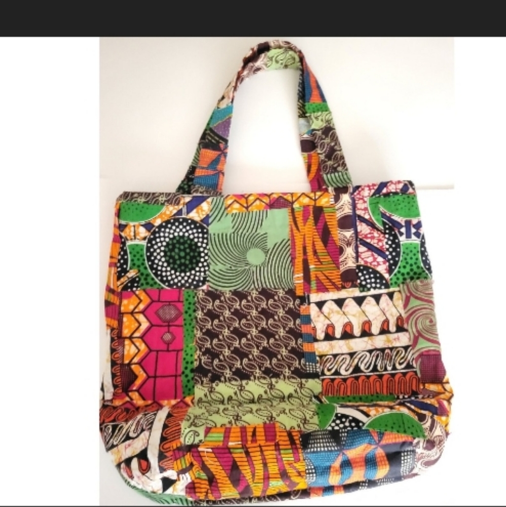 Handmade African totebag patchwork exterior and interior